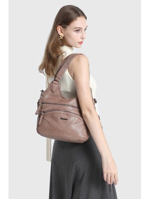 Barcelona Günlük Kadın El ve Omuz Çantası Uzun Askılı Çok Cepli 1893 Vizon