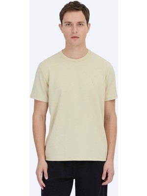 Açık Sarı Düz Bisiklet Yaka T-Shirt