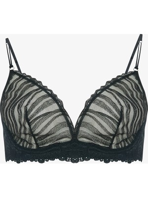 Siyah Glam Brode Zebra Desenli Balenli Dolgusuz Toparlayıcı Sütyen