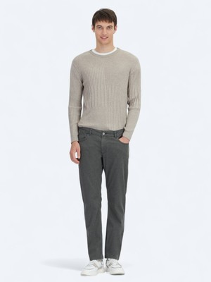 Haki Dokuma Regular Fit Casual Pamuk Karışımlı Pantolon