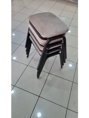 Tabure 4 Adet Siyah Demir Ayaklı Silinebilir Kumaş Yeni Trend Mutfak Taburesi Dikdörtgen Tabure