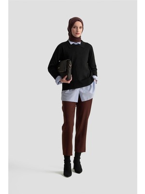 Armine Beli Lastikli Klasik Pantolon 25KD1113 Kahve