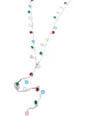 Renkli Taşlı Y Kolye - Gümüş