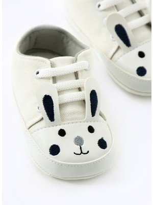 Ilk Adım Bağcıklı Tavşan Nakışlı Kaydırmaz Taban  Bebek Patik