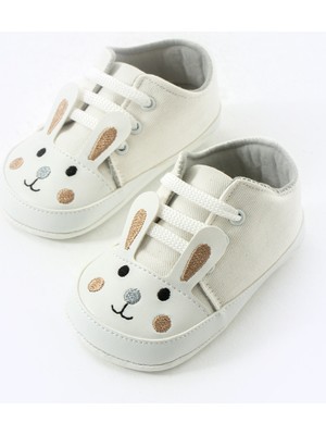 Ilk Adım Bağcıklı Tavşan Nakışlı Kaydırmaz Taban  Bebek Patik