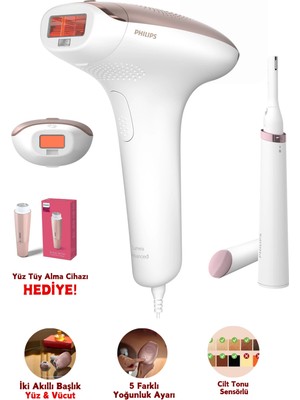 Ipl Lazer Epilasyon Cihazı, 2 Akıllı Başlık (Vücut ve Yüz Başlığı), Cilt Tonu Sensörü, Compact Kalem Düzeltici, Uzun Ömürlü Kullanım+ Tüy Alma Cihazı + Lambader (Onerous)