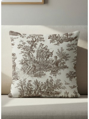 French Village Fransız Köylü Desenli Vintage Kırlent Kılıfı 40X40 45X45 50X50 cm %100 Keten