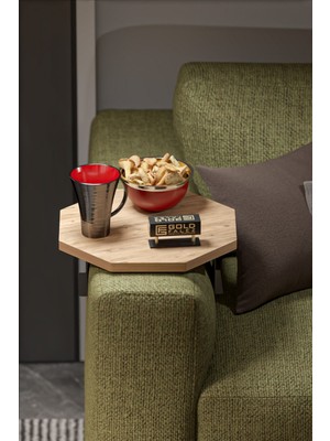 Yan Sehpa Ayarlanabilir Tepsi Dekoratif Modern Tepsi Sekizgen Ceviz