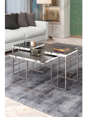 Orta Sehpa ve Zigon Sehpa Solo Set Gümüş Bendir