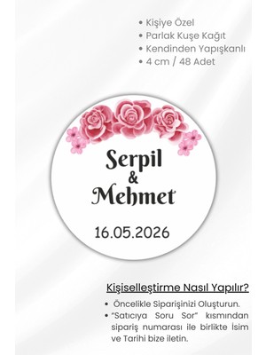 Kişiye Özel Kına-Nişan-Söz-Nikah-Düğün Etiketi- 48 Adet 4 cm Etiket/sticker