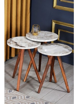 Zigon Sehpa 3'lü Ahşap Orjinal Torna Ayak Efes 2083