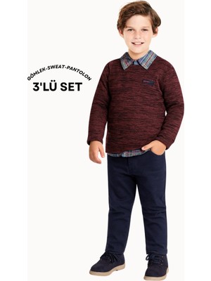3'lü Set Triko Sweat & Pantolon & Gömlek Erkek Çocuk Takım