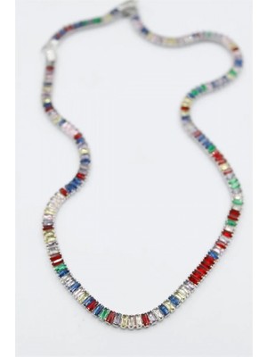 Orta Boy Renkli Su Yolu Kolye - Gümüş