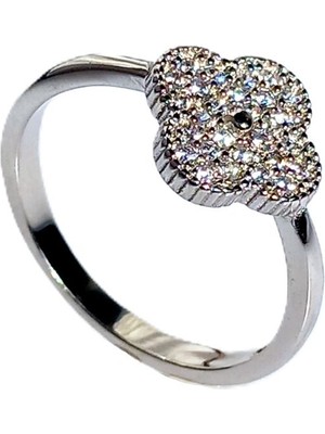 925 Ayar Gümüş Işıltılı Yonca Çiçek Tasarım Kadın Yüzük Doğum Günü Hediye