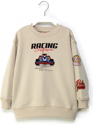 Erkek Çocuk Baskılı Sweatshirt Rahat Kesim Yarış Temalı