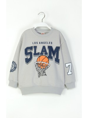 Erkek Çocuk Basketbol Temalı Sweatshirt Pamuklu Rahat Kesim