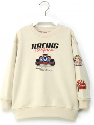 Erkek Çocuk Baskılı Sweatshirt Rahat Kesim Yarış Temalı