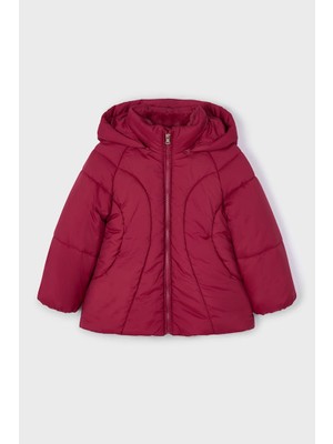 Kız Çocuk Normal Kalıp Kapüşonlu Figürlü Kapitone Şişme Mont - Vişne
