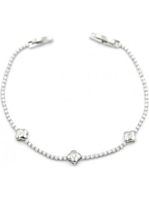 Taşlı Yonca Bileklik - Gümüş