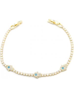 Taşlı Fatıma Ana Eli Bileklik - Altın