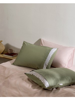 Madame Coco Fleuve %100 Pamuk 2'li Yastık Kılıfı - Haki