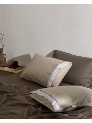 Madame Coco Fleuve %100 Pamuk 2'li Yastık Kılıfı - Bej