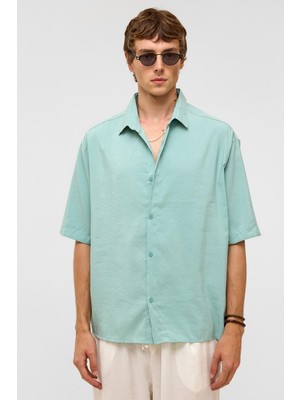 Basic Oversize Kısa Kollu Modal  Gömlek Turkuaz