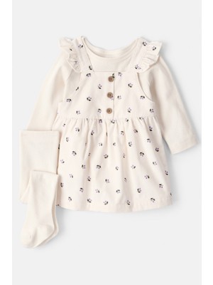 Kız Bebek Ekru Salopet Set