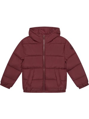 United Colors of Benetton Erkek Çocuk Bordo Logo İşlemeli Kapüşonlu Kalın Mont Uzun Kol Özellikli Model