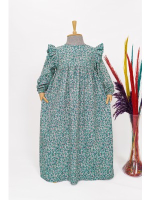 Kız Çocuk Viskon %100 Pamuk Tesettür Elbise Amine Model Uzun Tam Boy Elbise