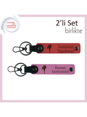 Kız Sevgiliye Tekvando Temalı Şık Hediyelik, Doğum Gününe Uygun Deri Anahtarlık Set, Nar Çiçek-Pembe