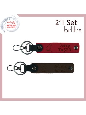 Tatlı Miyavlarla Gülen Kalplere, Kedi Figürlü, Kişisel Yazılı Anahtarlık, Kırmızı-Koyu Kahve