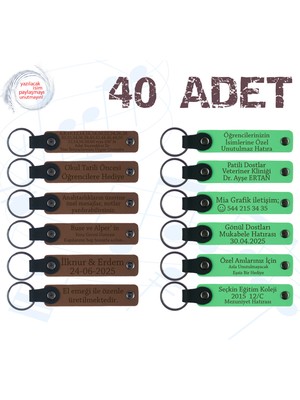 A Kahve & Fıstık Yeşili, Sünnet Düğünü Hatırası, 40'lı Set, Kişiye Özel Isim Yazılı Deri Anahtarlık