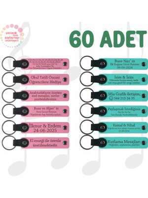 Pembe & Turkuaz, 60’li Set, Kişiye Özgü Yazılı Deri Anahtarlık, Şirket Yıl Dönümüne Anlamlı Armağan