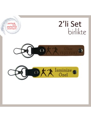 Güçlü Karakterlere Anlamlı Hediye, Dövüş Sporu Temalı, Kişisel Anahtarlık Seti, Açık Kahve-Sarı