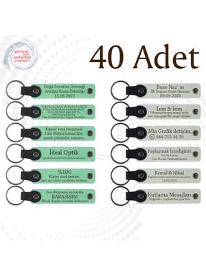 Yeşil & Beyaz, Şirket Yıl Dönümüne Özel Hediye, 40’lı Set, Isimli Anlamlı Deri Anahtarlık