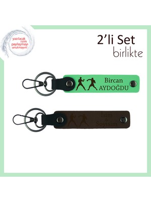 Şampiyonluk Yolunda Ilham Veren, Ring Motifli, Kişisel Isimli Anahtarlık Hediye, F Yeşil-Koyu Kahve