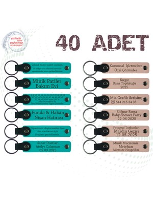 Koyu Turkuaz & Pudra, 40’lı Set, Isimli Anlamlı Deri Anahtarlık, Şirket Yıl Dönümüne Özel Hediye