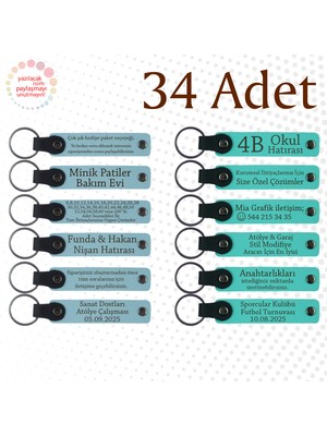 Gök Mavi & Turkuaz, 34’lü Set, Kişisel Mesajlı Deri Anahtarlık, Aile Yemeğine Özel Sürpriz Hediye