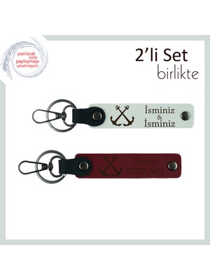 Çapa Figürüyle Hazırlanmış Kişisel Deri Anahtarlık, Denizci Ruhunu Yansıtan Hediye, Beyaz-Bordo