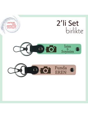 Sevgiliye Anıları Taşıyan Deri Hediyelik, Fotoğraf Figürlü Kişisel Yazılı Set, Açık Yeşil-Yavru Ağzı