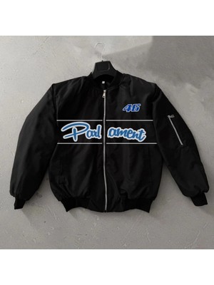 Mdb Tam Kalıp Uzun Kol Baskılı Bomber Ceket  Iyah