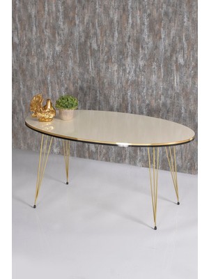 Orta Sehpa Elips Çift Gold Krem Tel Ayak