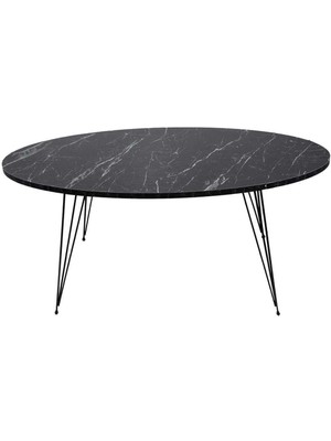 Orta Sehpa Siyah Oval Tel Ayak Mermer Desen