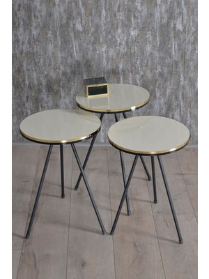 Zigon Sehpa Siyah Metal Ayak Çift Altın Krem