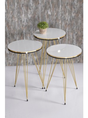 Zigon Sehpa Çift Gold Beyaz Tel