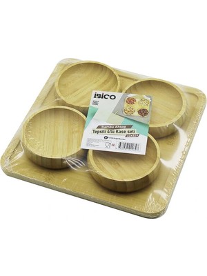 Ahşap Bambu 5pcs  Çerezlik - Lokumluk Kase Seti 22X22CM (5047)