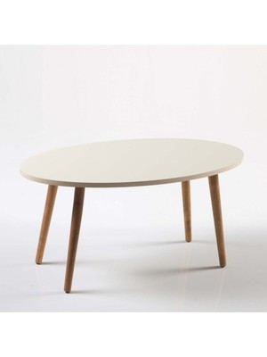 Orta Sehpa Ahşap Torna Ayak Elips Krem