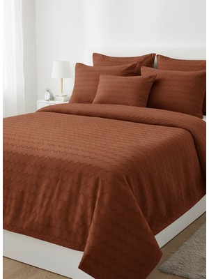 Waves Koleksiyon Koyu Kremit Yatak Örtüsü Seti - 260X250 cm + 4 Yastık Kılıfı