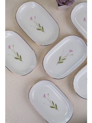 Tabak Evi Porselen Natura Çuha Altın Yaldızlı Oval Kayık Tabak 27,50X17,50X3CM 6 Lı